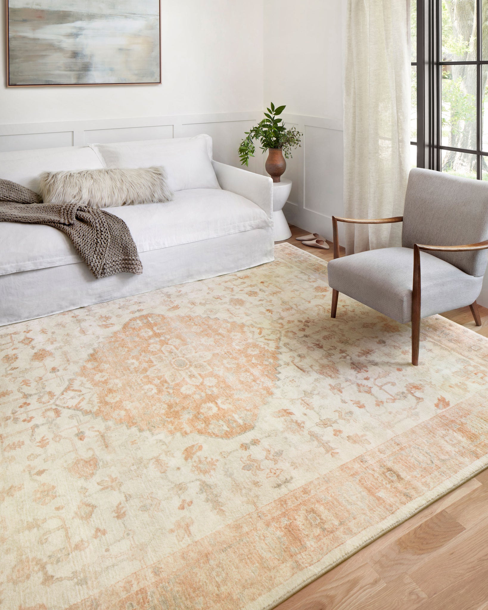 Rosette Ivory / Terracotta shown from a different angle to reveal its pattern.