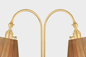 Ruthin Floor Lamp in aged brass shown from a second angle to highlight the stem, base, and shade proportions.