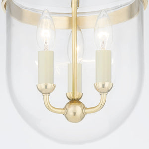 Rousham Semi Flush in aged brass shown from the front to reveal the shade profile and mounting canopy.