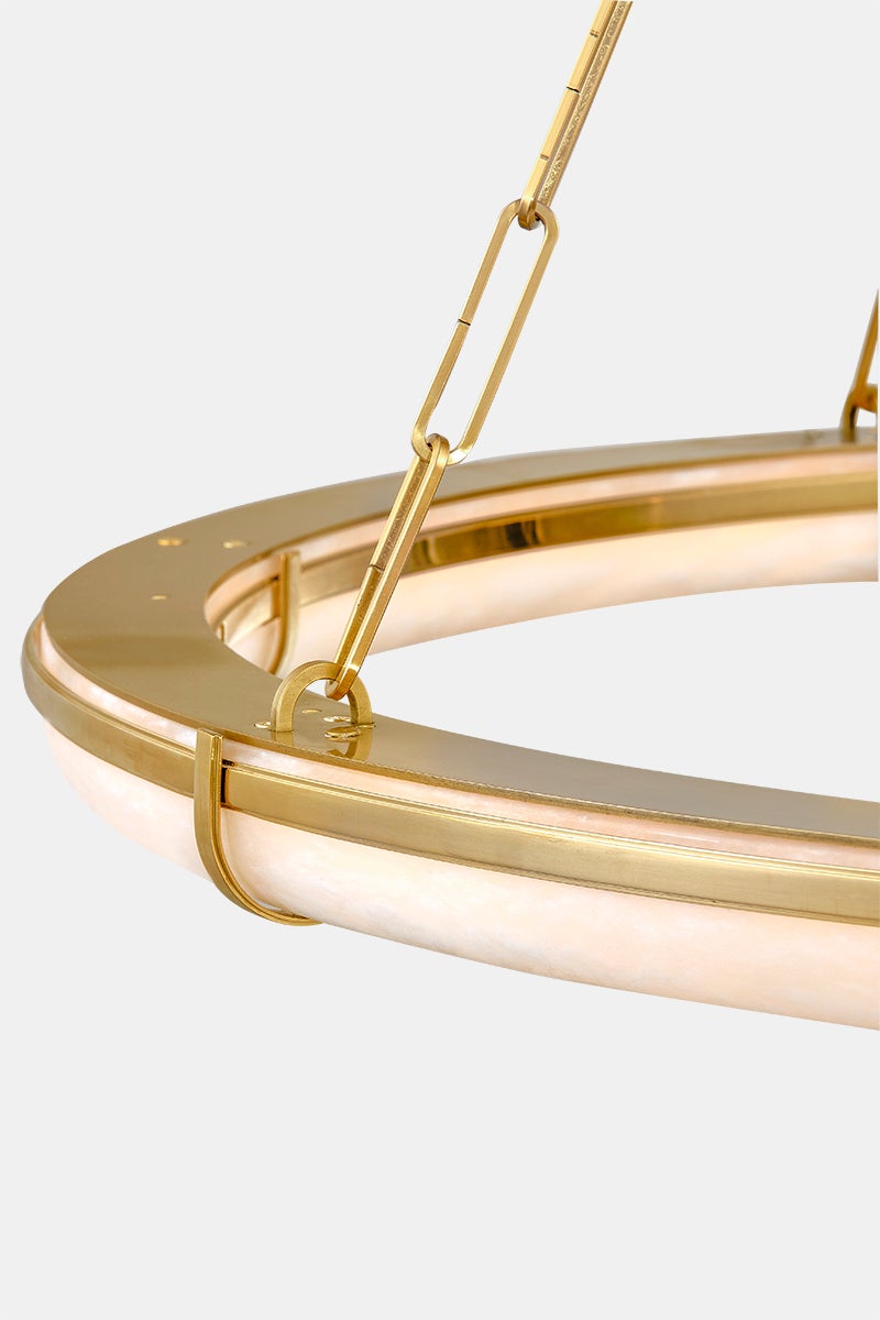 Sennett Chandelier 42" in aged brass — a Hudson Valley chandelier for dining rooms, entries, and living rooms at Laurie Yapp Home.