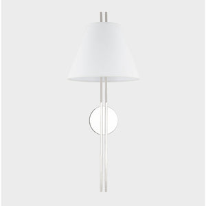 Close-up of the Shokan Wall Sconce in polished nickel showing the arm curve and shade silhouette.