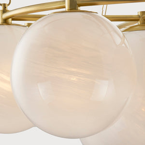 Thornwood Chandelier 43.25" in aged brass shown from the front to reveal the frame, arms, and shade detail.