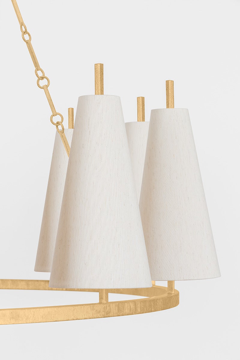 Tirana Chandelier 54.75" x 13.5" shown from the front to reveal the frame, arms, and shade detail.