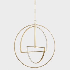 Welland Chandelier 40" in aged brass shown from a second angle to highlight the frame, arms, and shade detail.