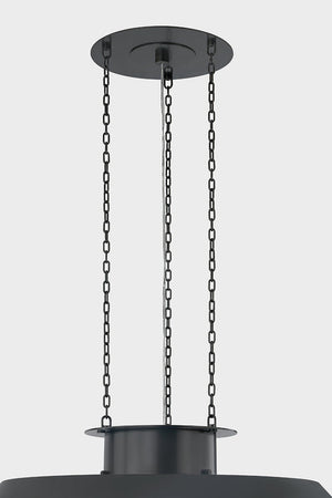 Close-up of the Woodrow Pendant 32" in dark bronze showing the shade shape and metal detail.