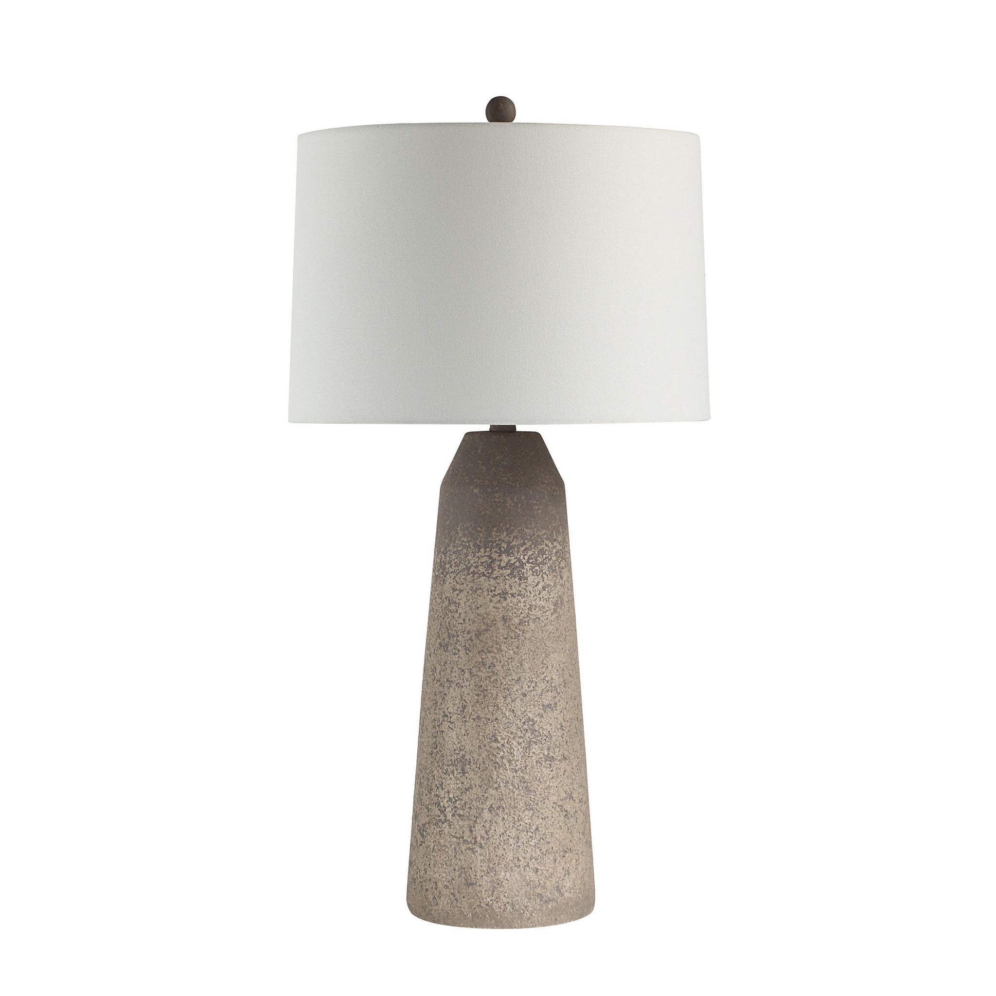 Limon Table Lamp by Renwil, featuring a textured brown base and white fabric shade, front view.