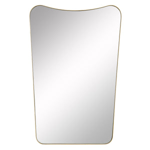 Artesia Wall Mirror with a wavy top edge and gold frame, reflecting light.