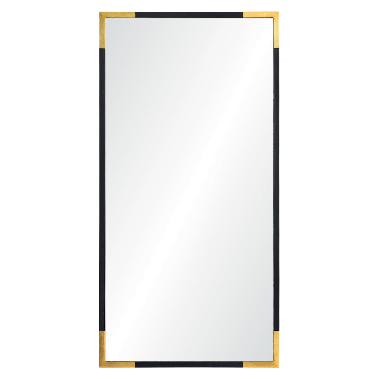 Osmond Wall Mirror with a sleek black frame and gold accents, featuring a reflective surface.