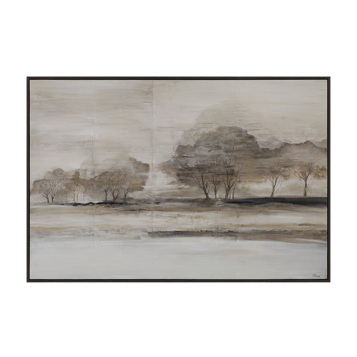 Pallini canvas art featuring a serene landscape with trees in muted earth tones.