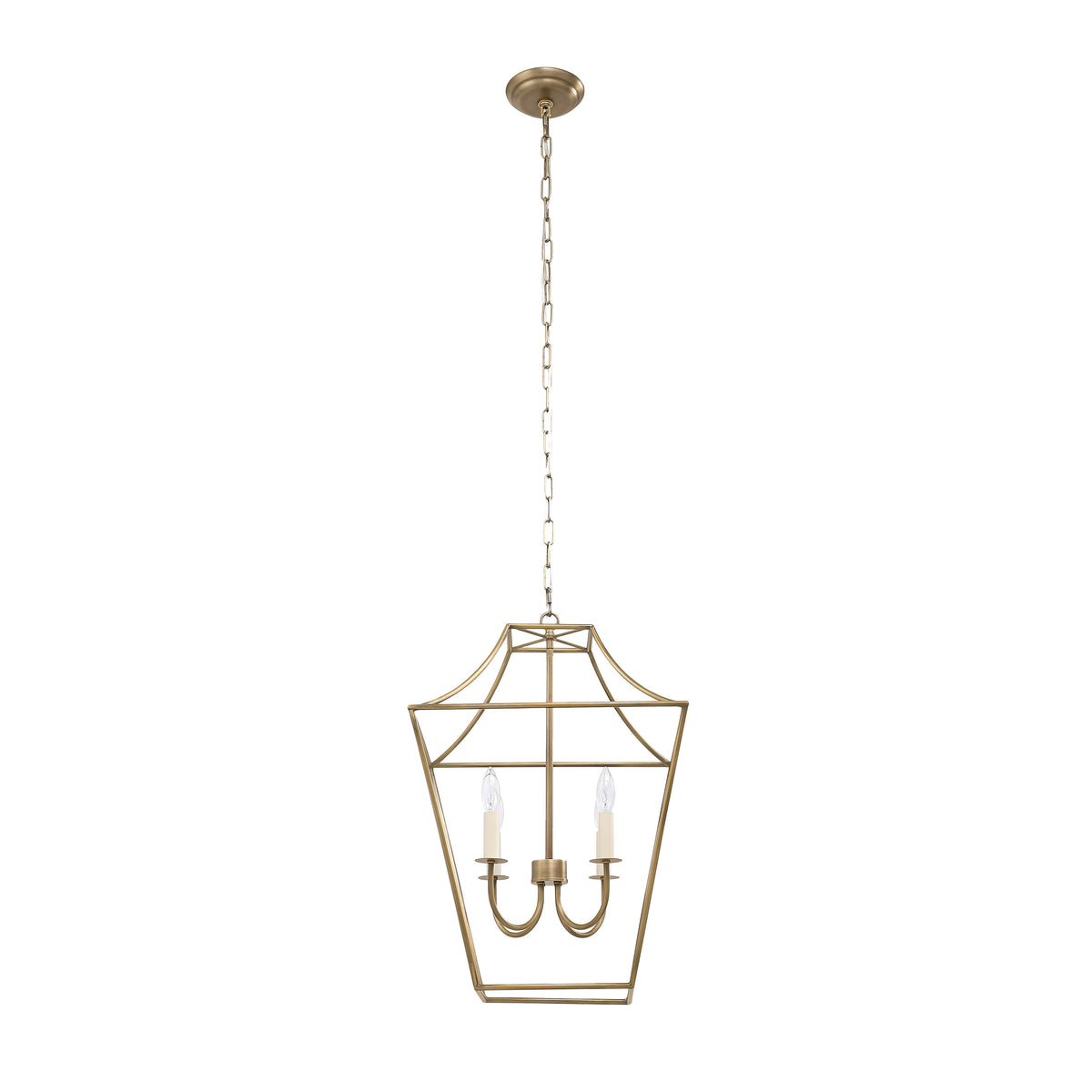 Versailles pendant light in gold finish with three candle-style bulbs and chain.