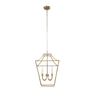 Versailles pendant light in gold finish with three candle-style bulbs and chain.