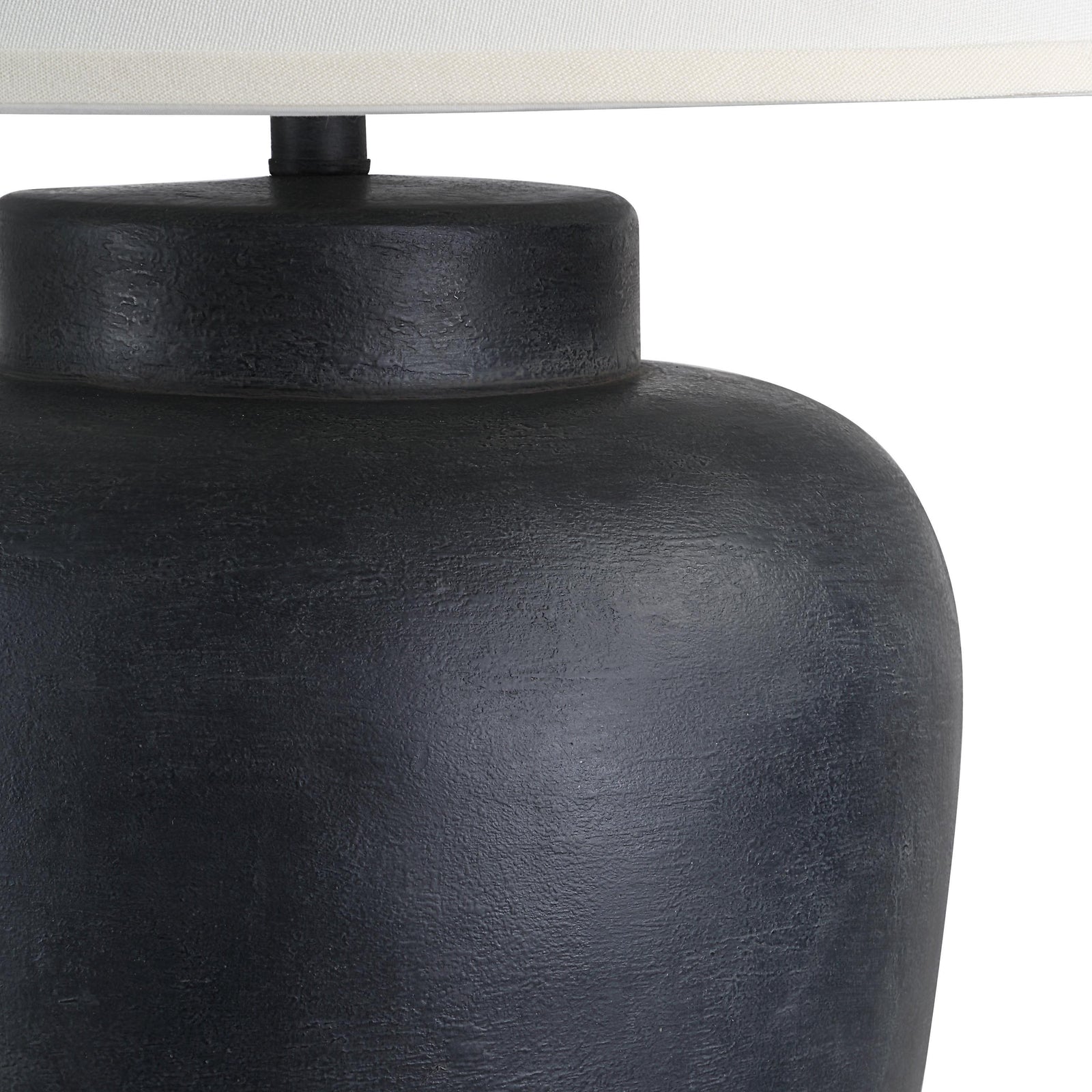 Arancia Table Lamp with a black ceramic base and white fabric shade