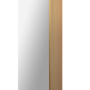 Edwin Wall Mirror with a sleek silver reflective surface and a brushed gold frame, showcasing a modern design.