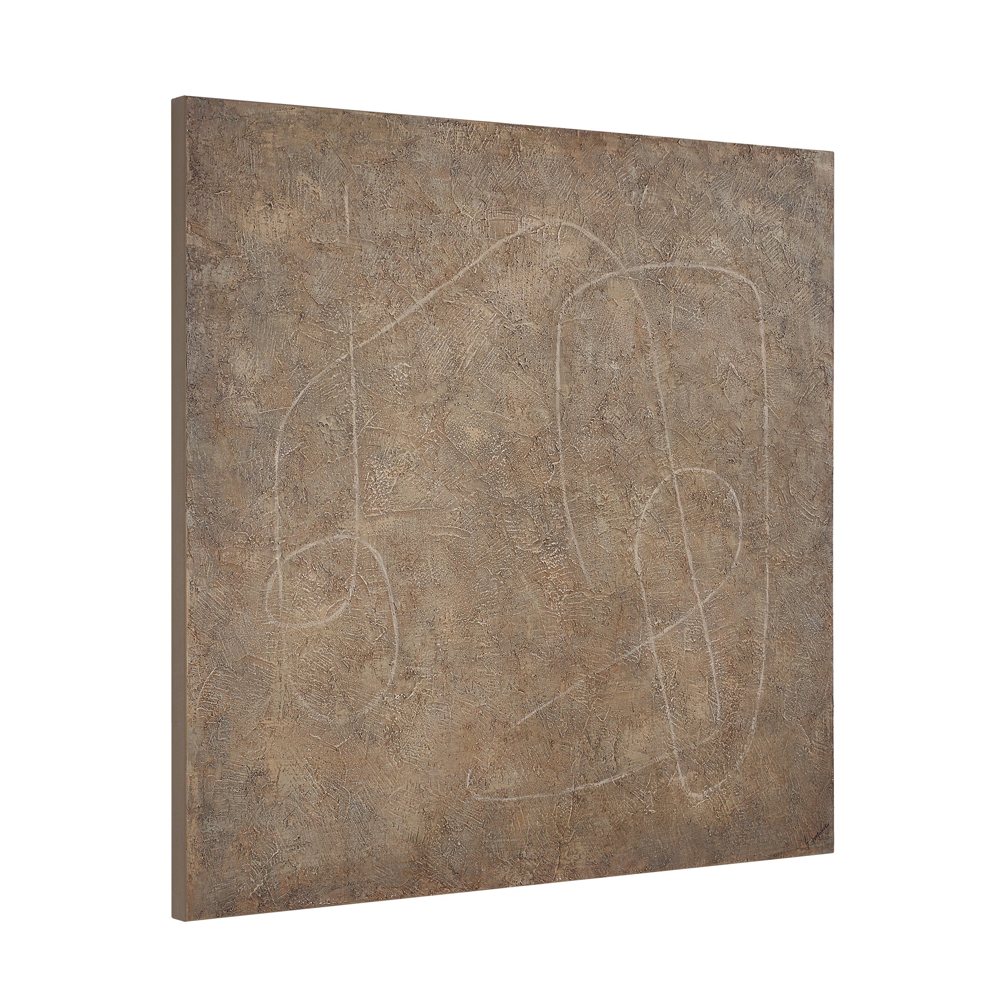 Berkeley Canvas Art displayed at an angle, showcasing abstract lines on a brown textured surface