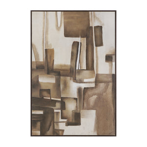 Iberis canvas art featuring abstract shapes in brown and beige tones.