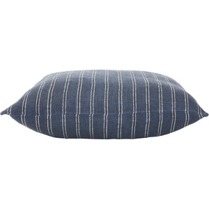 Side view of Oakley Indoor Pillow displaying dark blue stripes and soft texture.