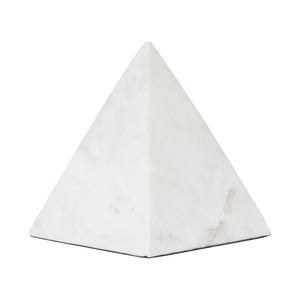 Symmetra statue in white marble, pyramid shape with smooth surface