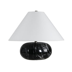 Celine Table Lamp with a black marble base and white fabric shade