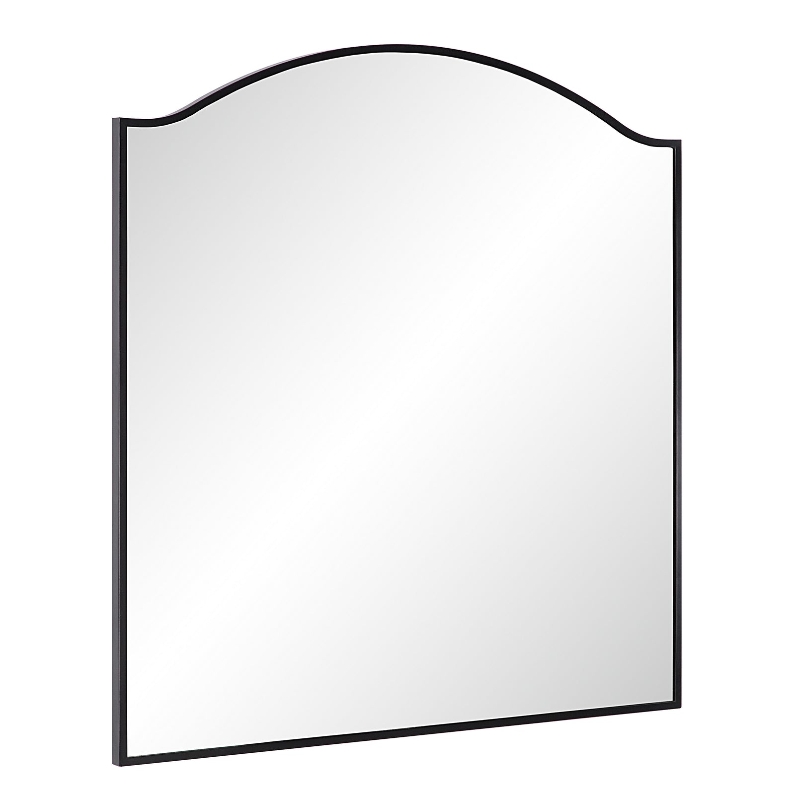 Bandon Wall Mirror with a curved top and black frame, showcasing a clear reflective surface.