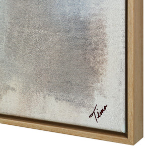 Close-up of Bellis canvas art showing textured beige and gray surface with signature.
