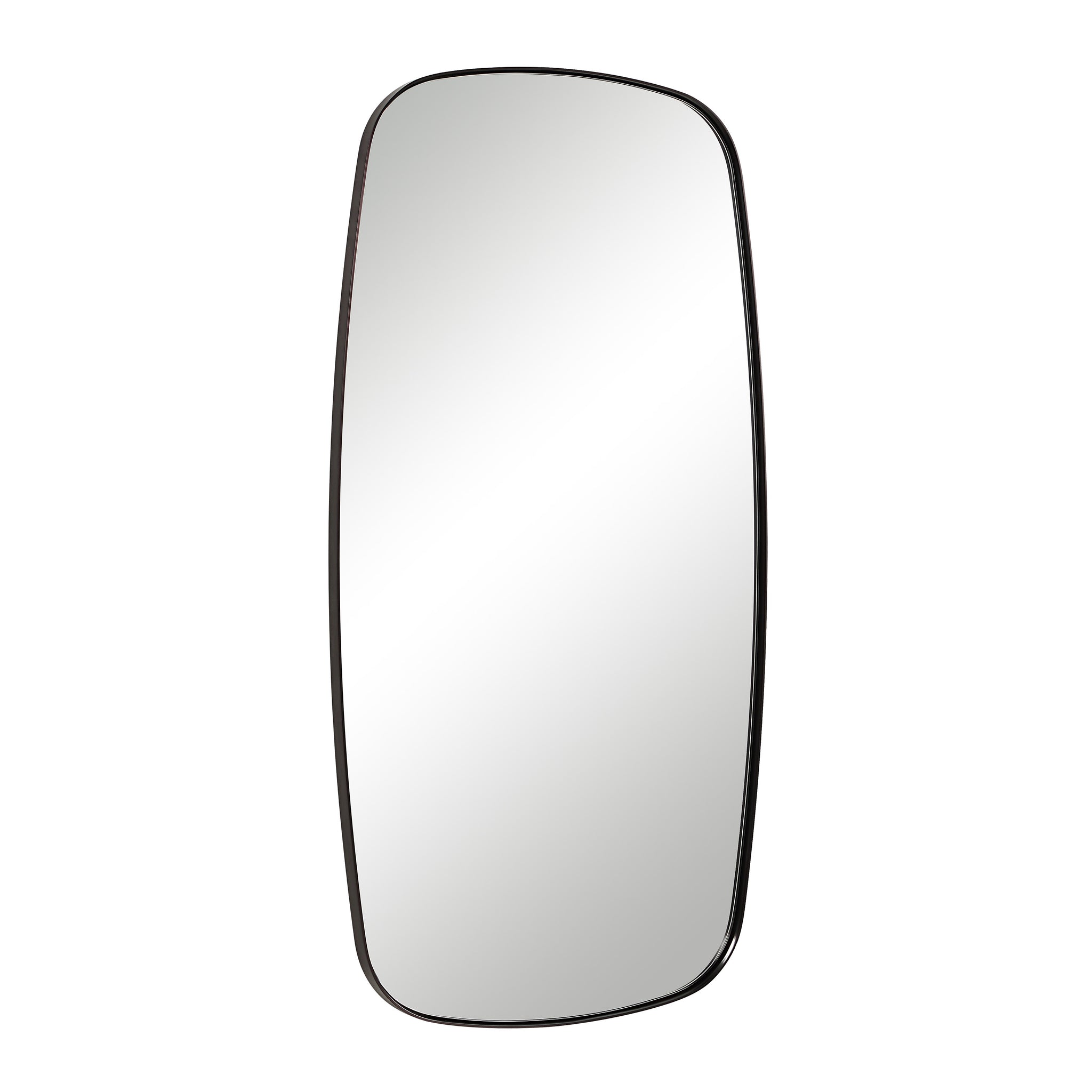 Nicoya Mirror featuring a black frame with rounded edges, showcasing a clear reflective surface.