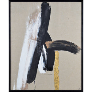 Ilya Canvas Art with bold black and white strokes, accented by gold on a beige canvas