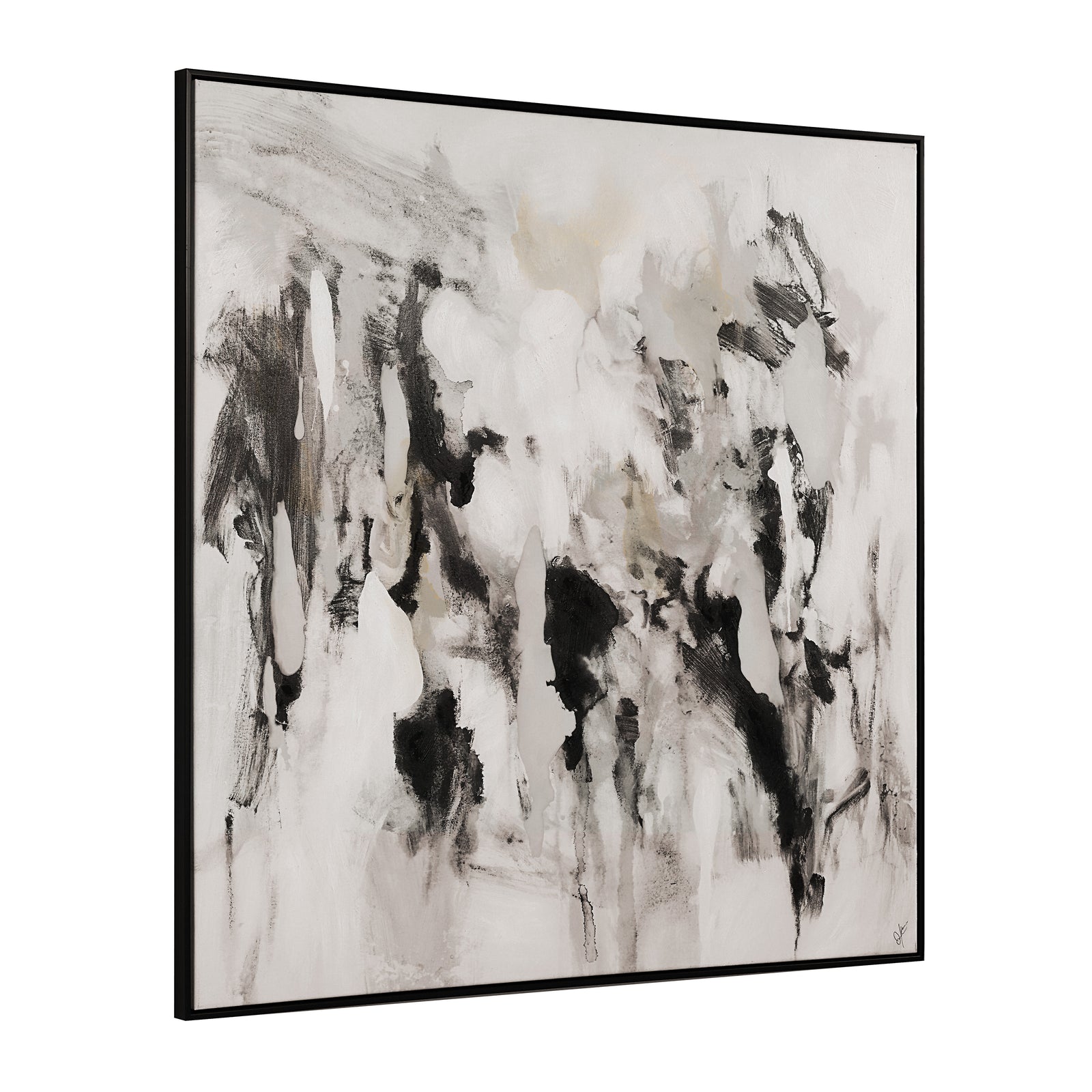 Celba canvas art featuring abstract black, white, and beige patterns