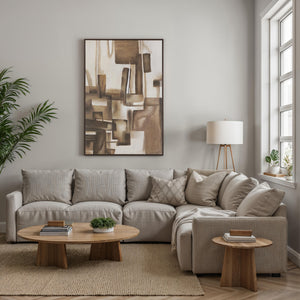 Iberis canvas art above a modern living room sofa, complemented by natural decor.