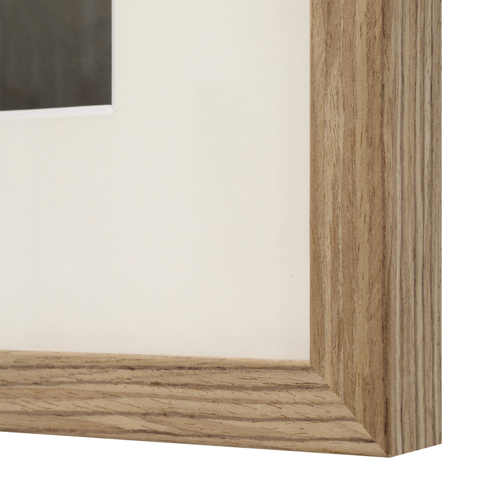 Henriette framed artwork corner detail with a light wood frame.