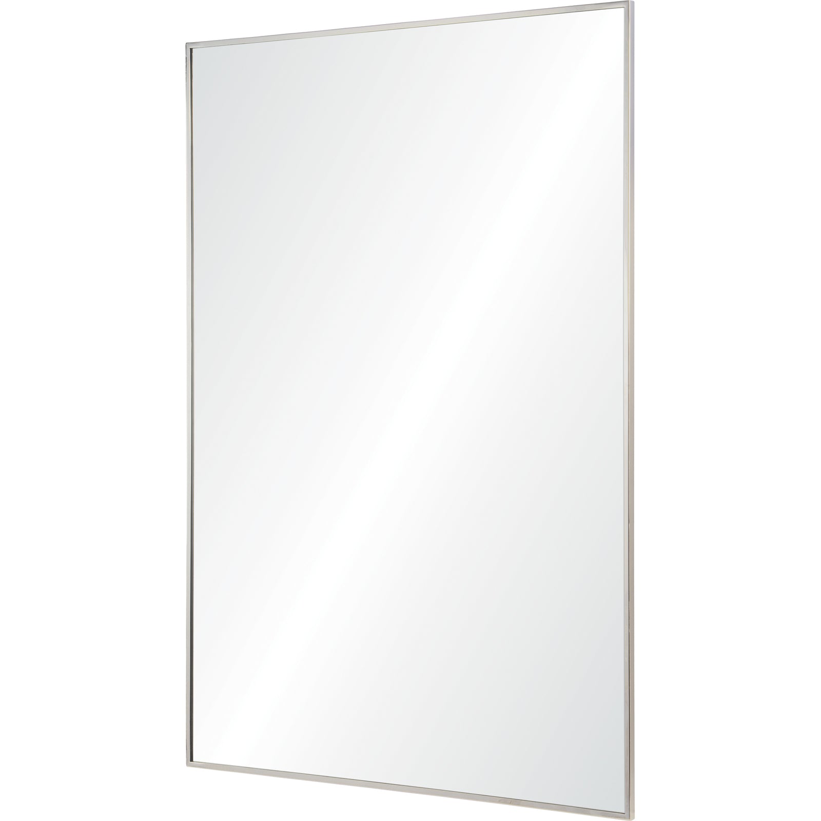 Carmelle Wall Mirror with a sleek silver frame, reflecting light in a minimalist design.
