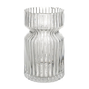 Gladys Glass Vase by Renwil, clear glass with ribbed texture, flared top, elegant design.