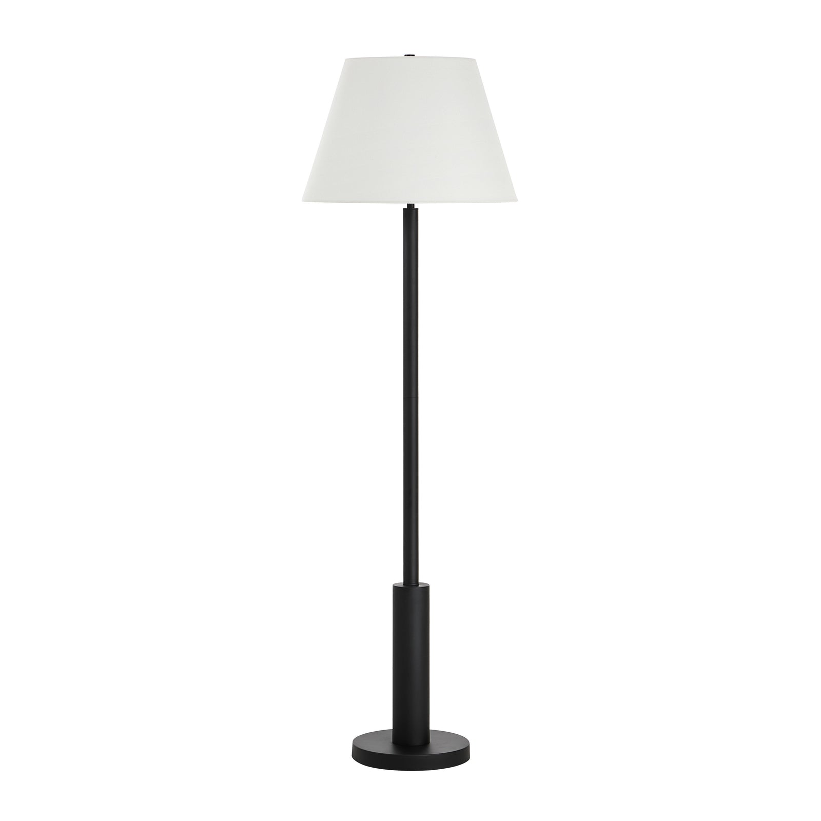 Pantera Floor Lamp by Renwil with a white shade and black base, standing upright.