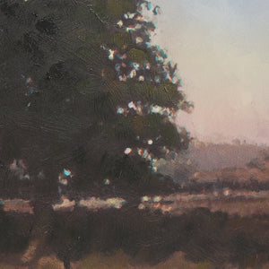 Close-up of Horizon canvas art highlighting textured brush strokes on a tree.