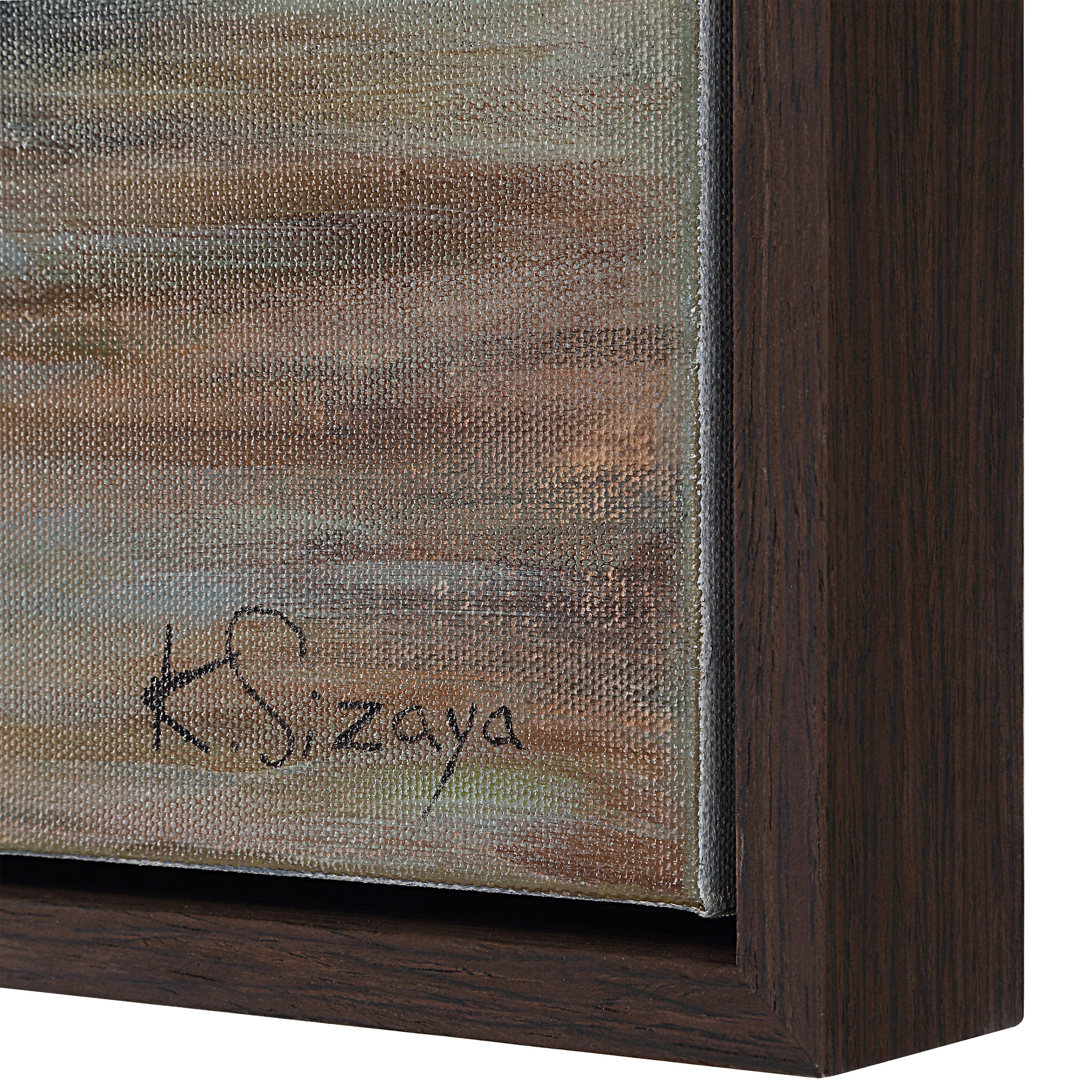 Close-up of Westside canvas art showing signature 'K. Sizaya' on textured surface.