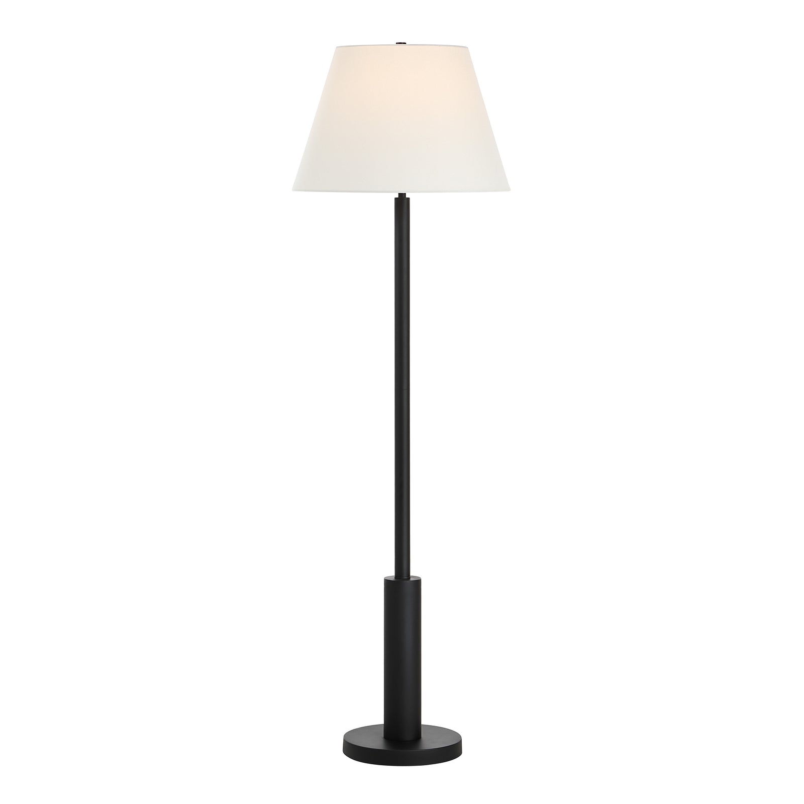 Pantera Floor Lamp by Renwil with a white shade and black base, standing upright.