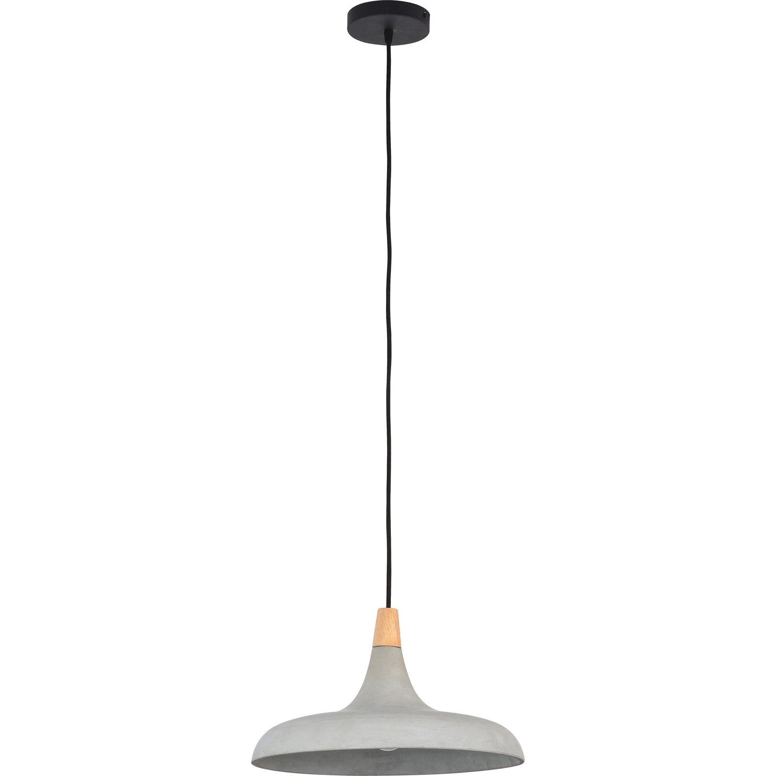 Viola-May Ceiling Fixture in gray concrete with wooden accent, hanging from black cord.