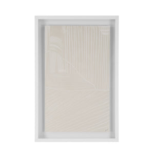 Marlon wall art with a beige background and white lines, framed in white.