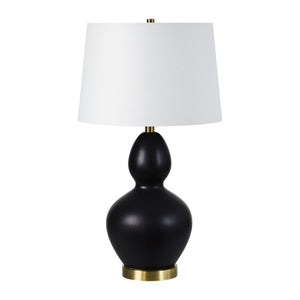 Kamilia Table Lamp with a black ceramic base and white shade, viewed from the front.