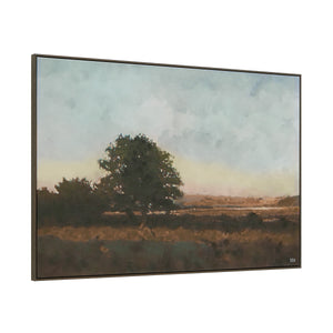 Horizon canvas art showing a landscape with a tree and distant horizon under a pastel sky.