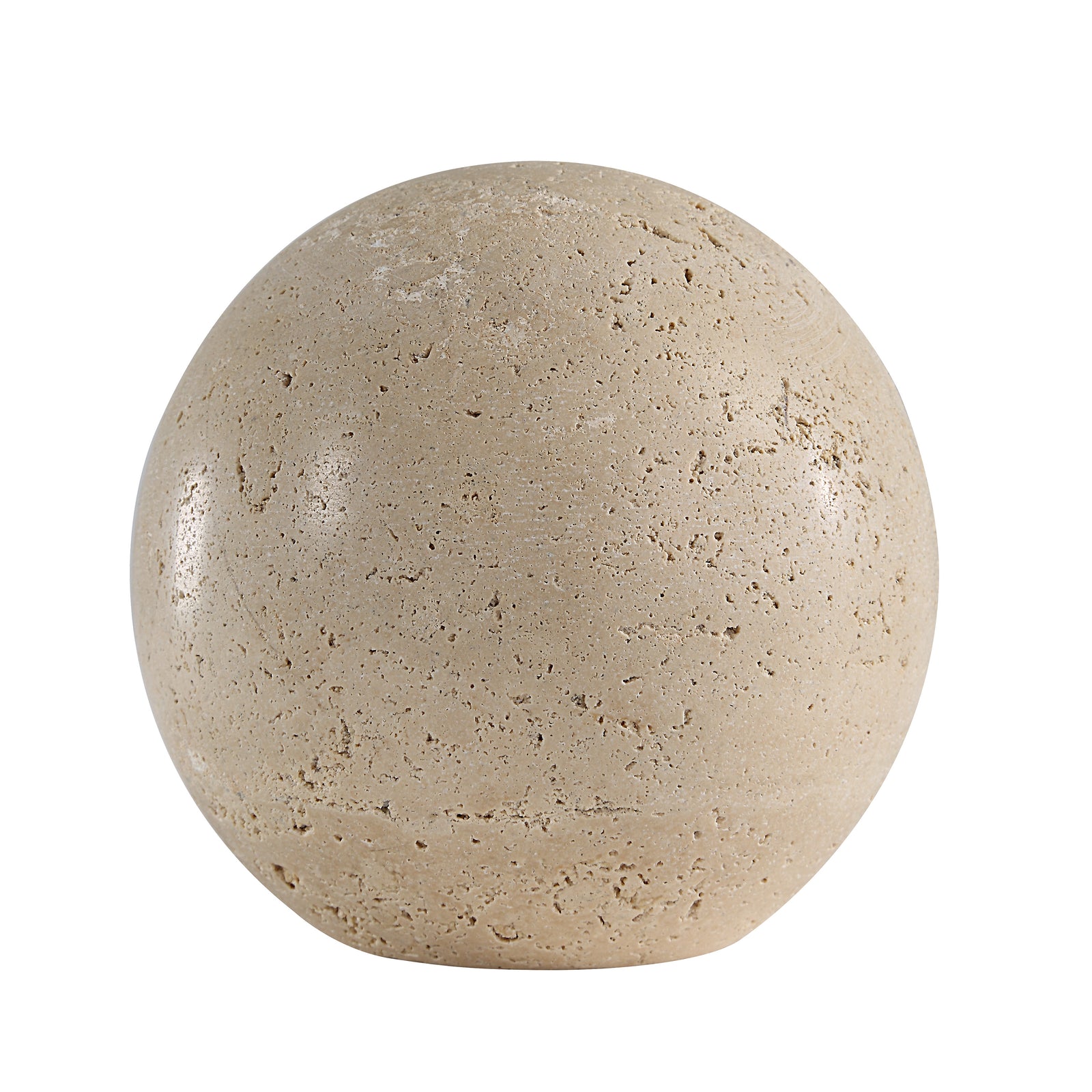 Cereza vase by Renwil, round beige stone vase with a textured surface