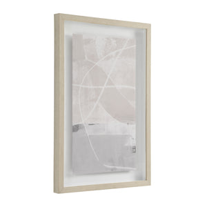 Rovereto Wall Decor with a side view showcasing abstract art in muted pink and gray, light wood frame.