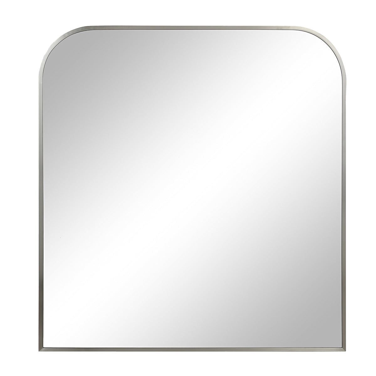 Salma mirror with a rounded top, sleek silver frame, and reflective surface