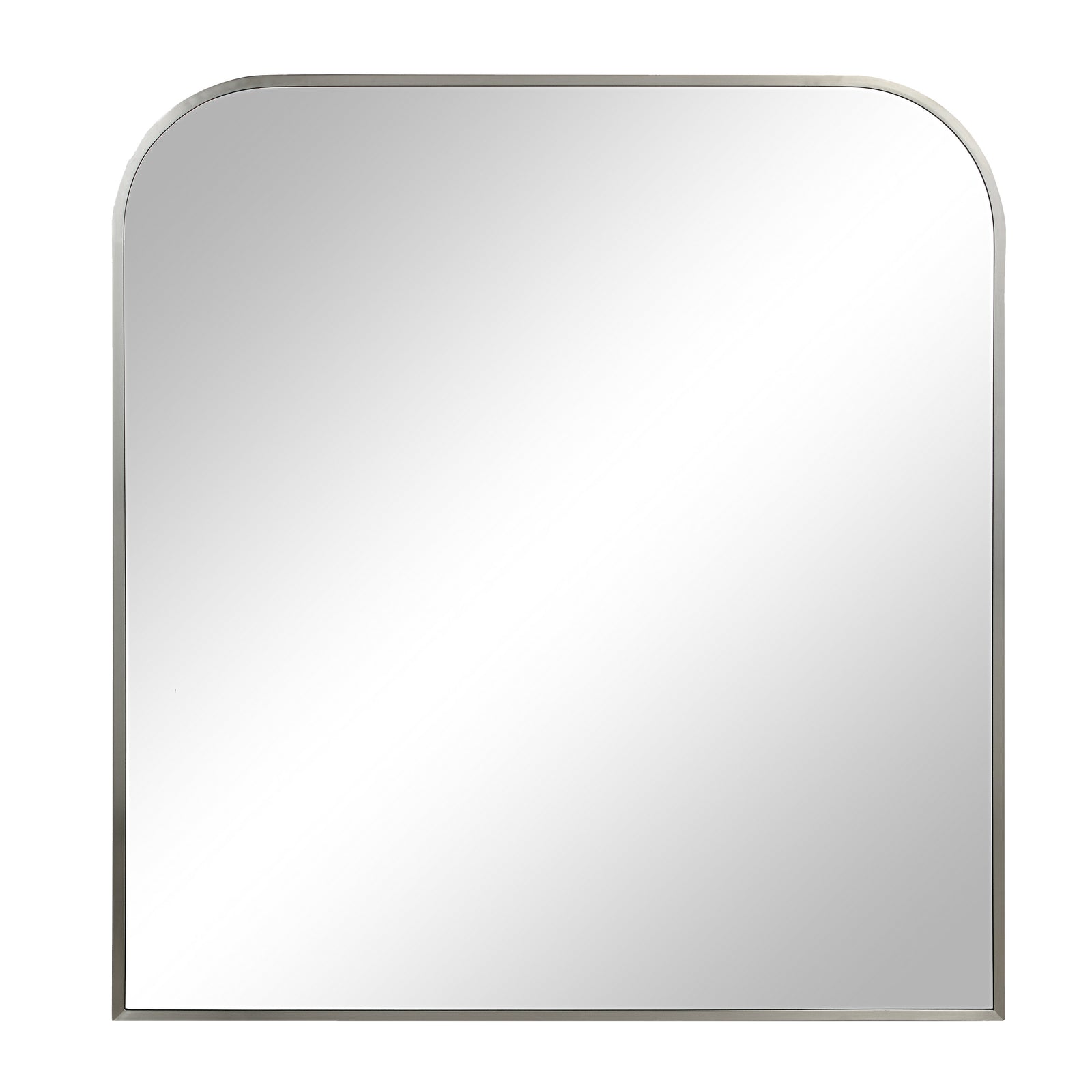 Salma mirror with a rounded top, sleek silver frame, and reflective surface