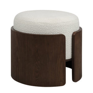 Capsula Ottoman featuring a cream textured top and dark wood sides