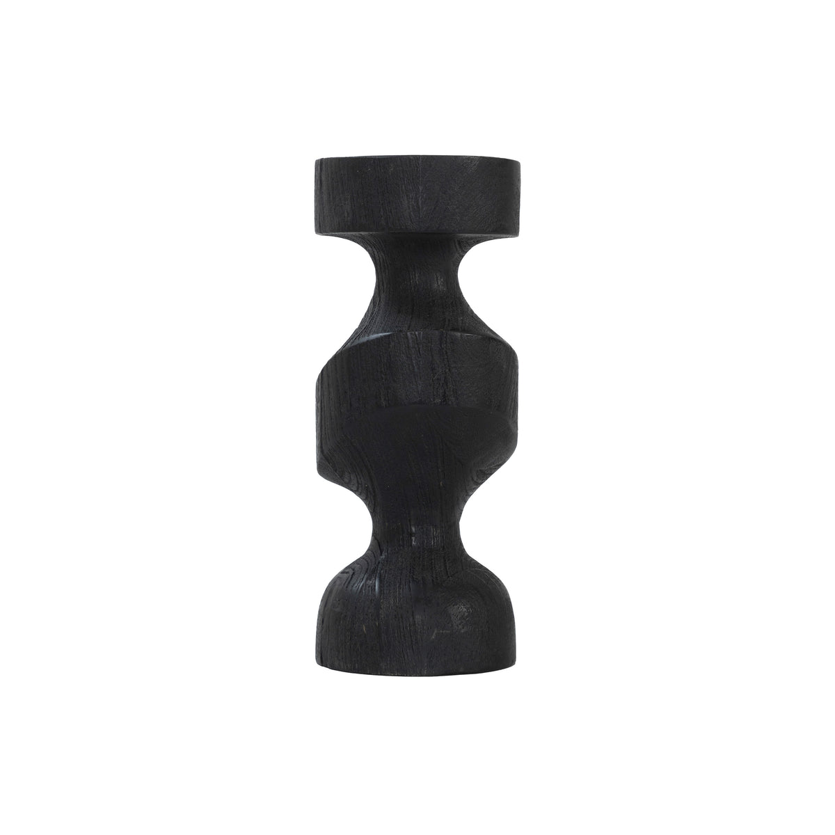 Severn by Renwil black wooden candle holder with a unique sculptural design.