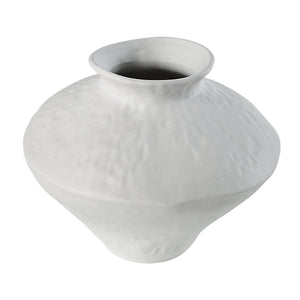 Mills Vase by Renwil, white ceramic vase featuring a rounded body and narrow opening.