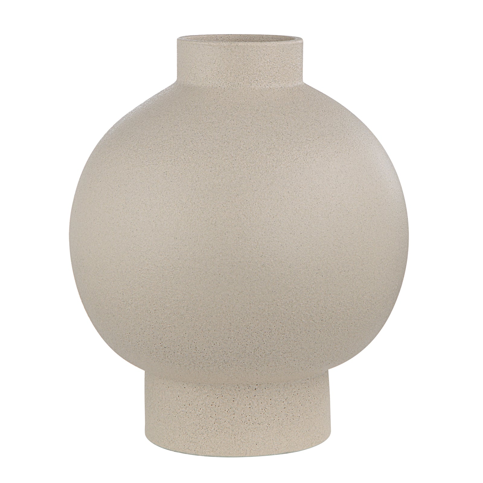 Lamoureux Vase by Renwil, round beige textured ceramic vase with a wide base.