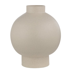 Lamoureux Vase by Renwil, round beige textured ceramic vase with a wide base.