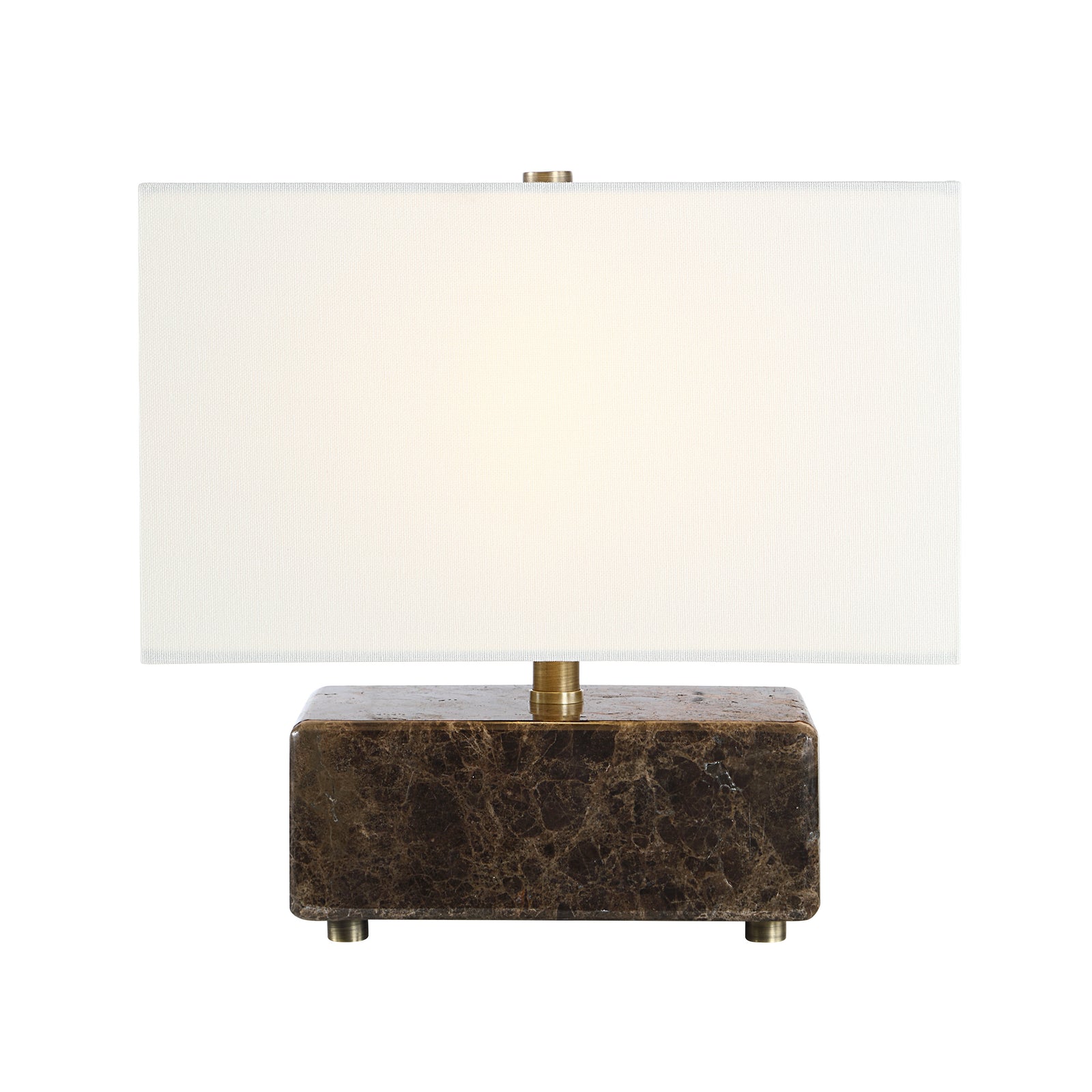 Cabo table lamp with a white fabric shade and a dark marble base.