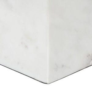 Close-up of Symmetra statue in white marble, showcasing corner detail